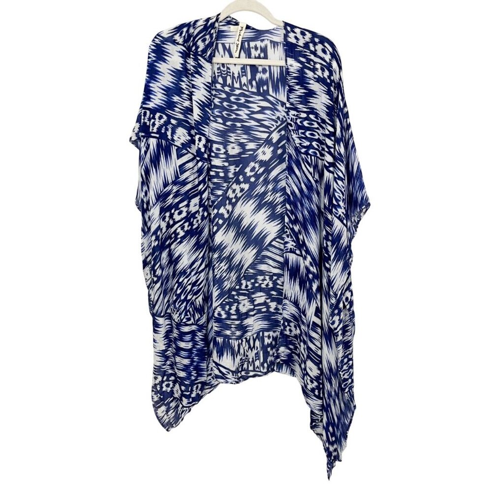 Michael Stars Blue & White Printed Lightweight Kimono - One Size